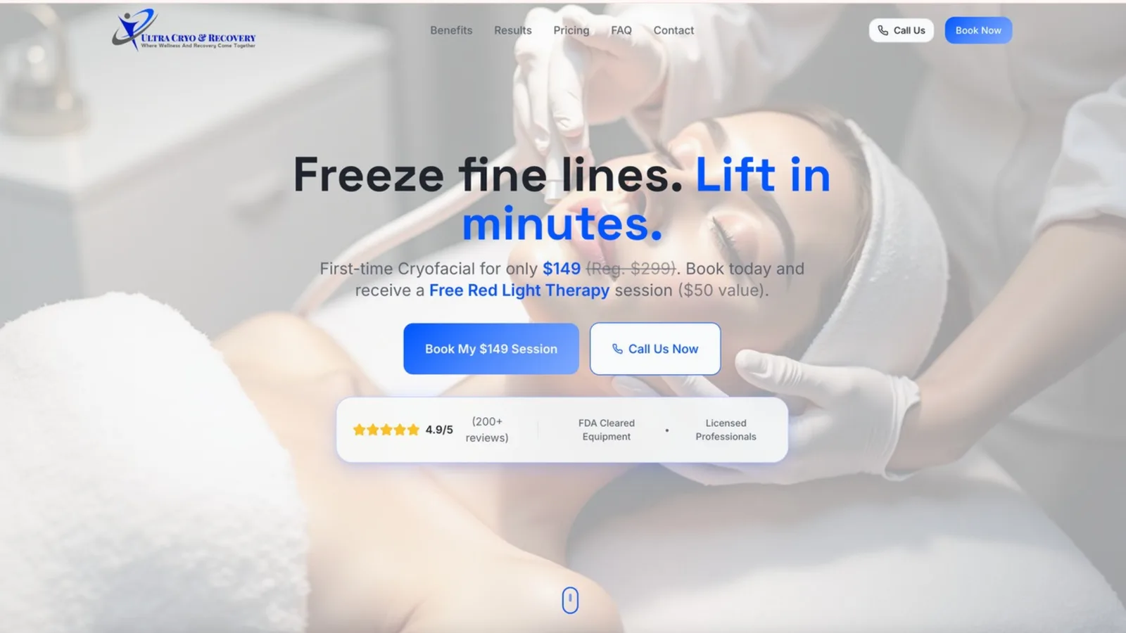 Ultra Cryo & Recovery's website, a real cryotherapy and recovery clinic